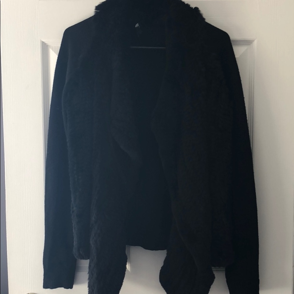 theory rabbit fur open cardigan